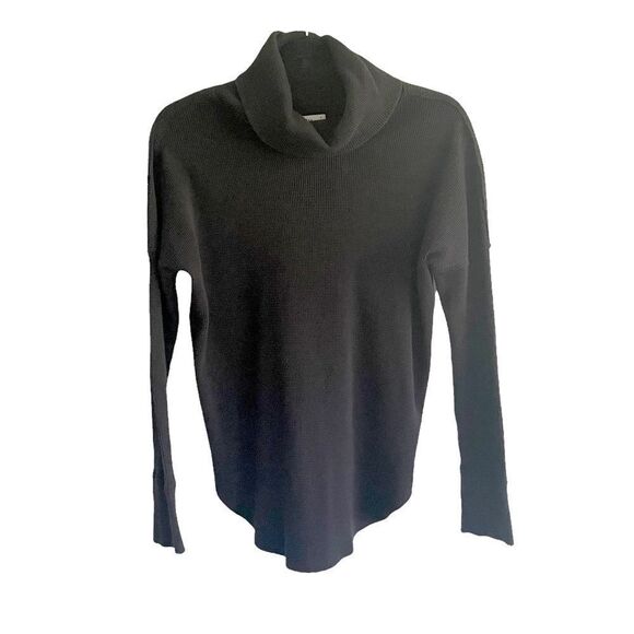 ARITZIA Tna Cowl Turtleneck Long Sleeve Thermal Waffle Top Black XS - Picture 1 of 6